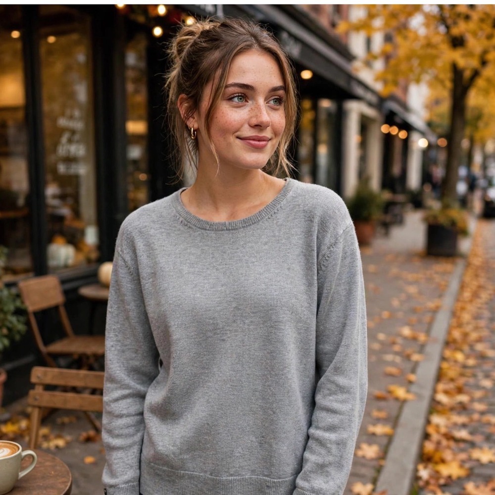 Premise Womens Gray Crew Neck Long Sleeve Button Cuff Knit Sweater‎ - M